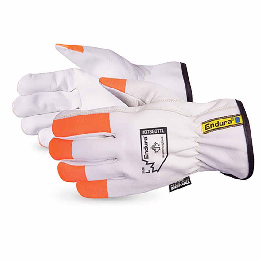 #378GOT Superior Glove®  Endura® White Goatgrain Winter Gloves w/ Hi-Viz Fingertips